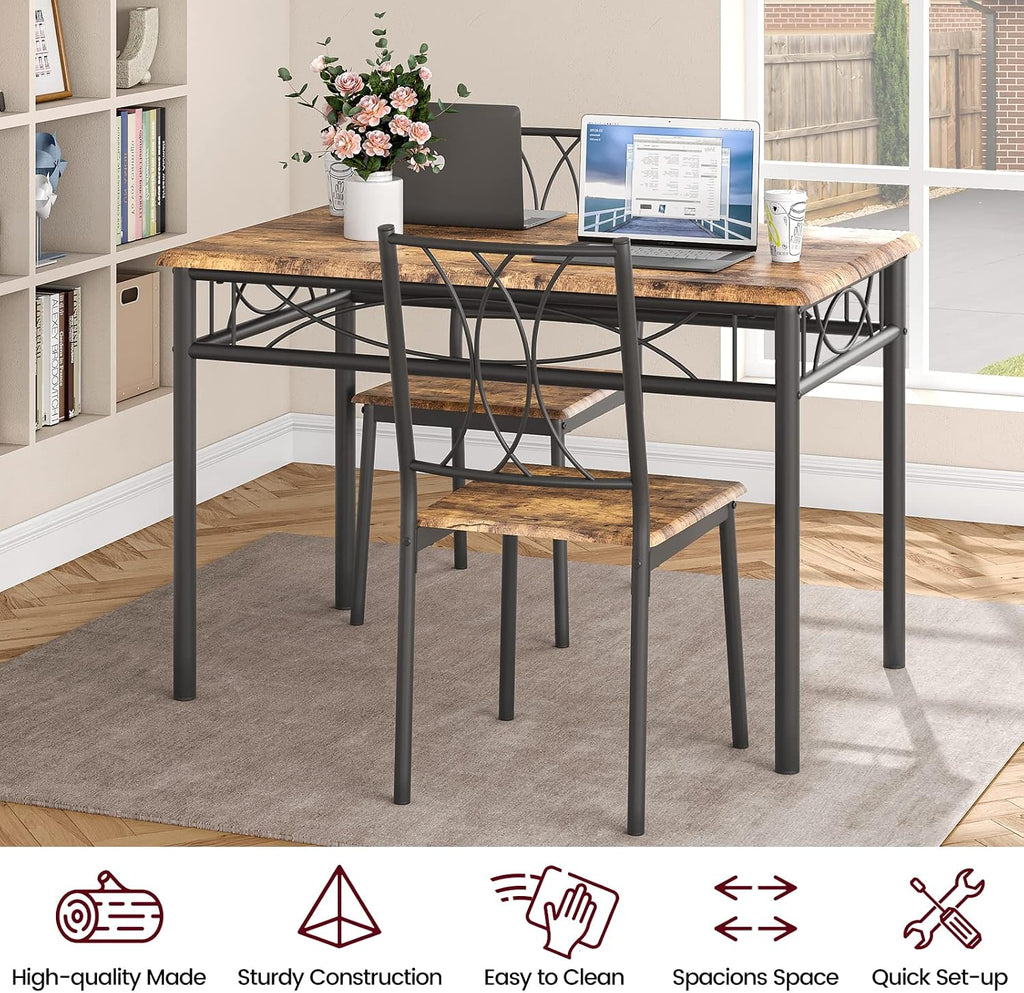 Garvee 5-Piece Wood Dining Table Set for 4, Rectangular Kitchen Table Set with 4 Chairs, Space-Saving Dining Table Set for Apartment, Studio, Kitchen, Small Space, Brown