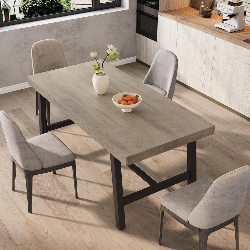 GarveeHome Industrial Dining Table for 4-6 People, 63 in Long Wooden Kitchen Table with Sturdy Metal Frame & Grey Finish - Seats 4 Rectangular Counter for Dinner, Kitchen, Dining Room - Grey