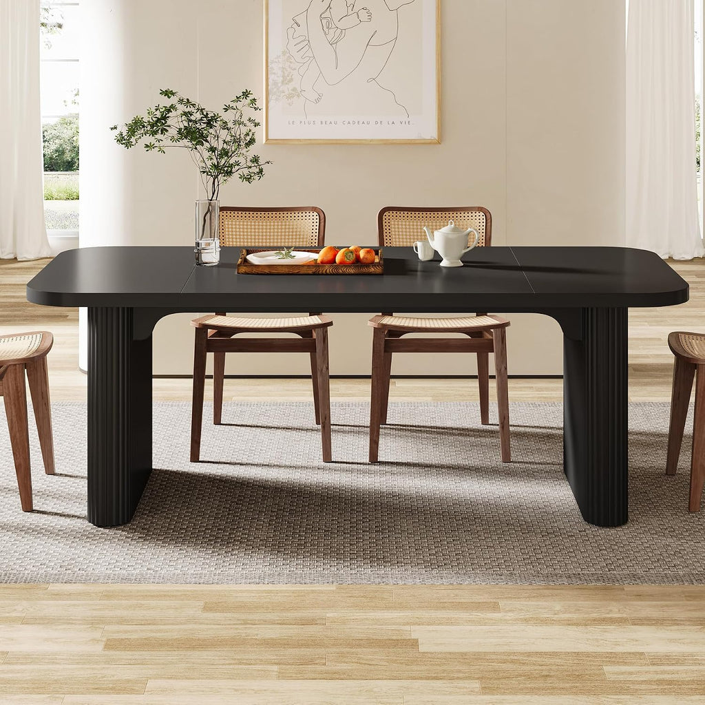 Tribesigns Modern Dining Table for 6 People, 62-Inch Black Kitchen Table with Double Robust Pedestal, Long Rectangle Wood Dinner Table for Dining Room, Coffee Black