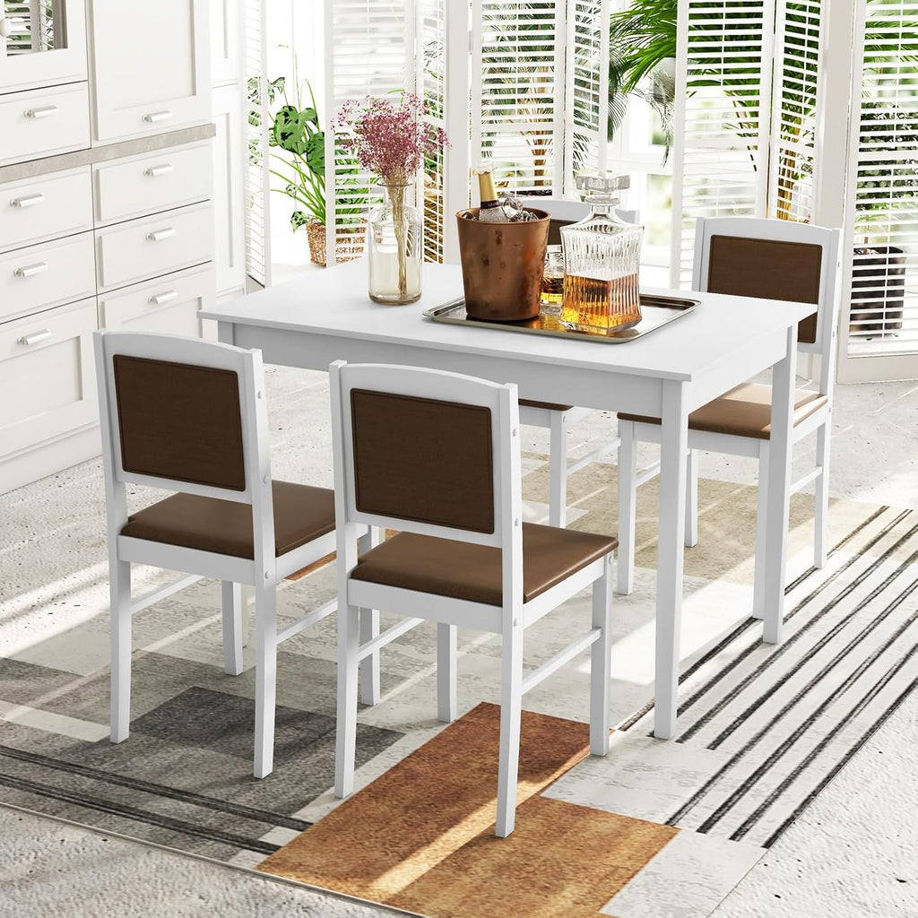 NAFORT Dining Table Set for 4, Farmhouse Kitchen Table and Chairs Set of 4, Mid-Century Modern Rectangular Dining Room Table with Cushion Padded Seat, Solid Wood Dining Set Kitchen Furniture