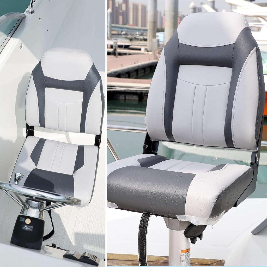 NORTHCAPTAIN S1 Deluxe A Pair of Marine High Back/Low Back Folding Fishing Boat Seat for Fishing, Bass/Jon/Pontoon Boat Chairs, 4 Mounting Screws Included