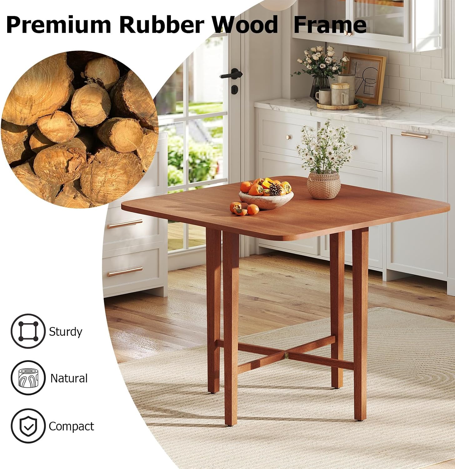 Tangkula 36' Foldable Square Dining Table, Kitchen Table w/Solid Rubber Wood Legs, Dual Drop Leaf Design, Farmhouse Diner Table for 2-4 People, Dining Room, Living Room,Restaurant