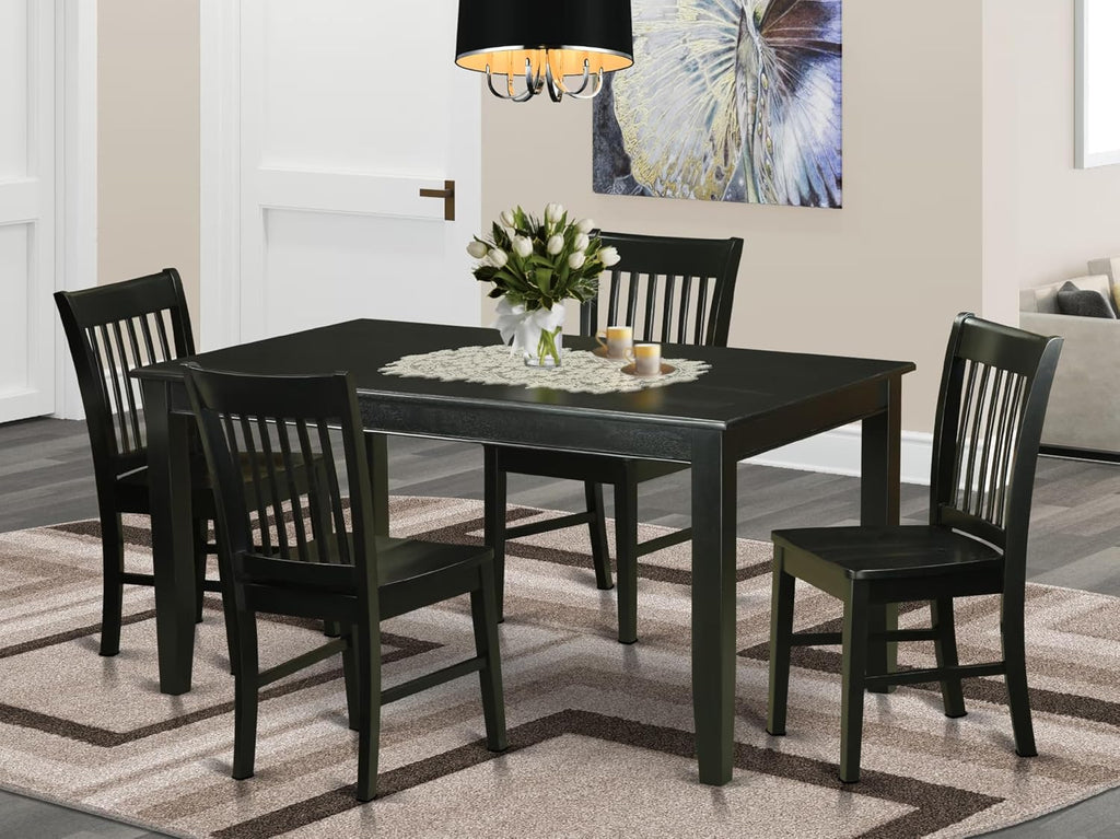 East West Furniture DUNO5-BLK-W 5 Piece Dining Room Table Set Includes a Rectangle Wooden Table and 4 Kitchen Dining Chairs, 36x60 Inch, Black