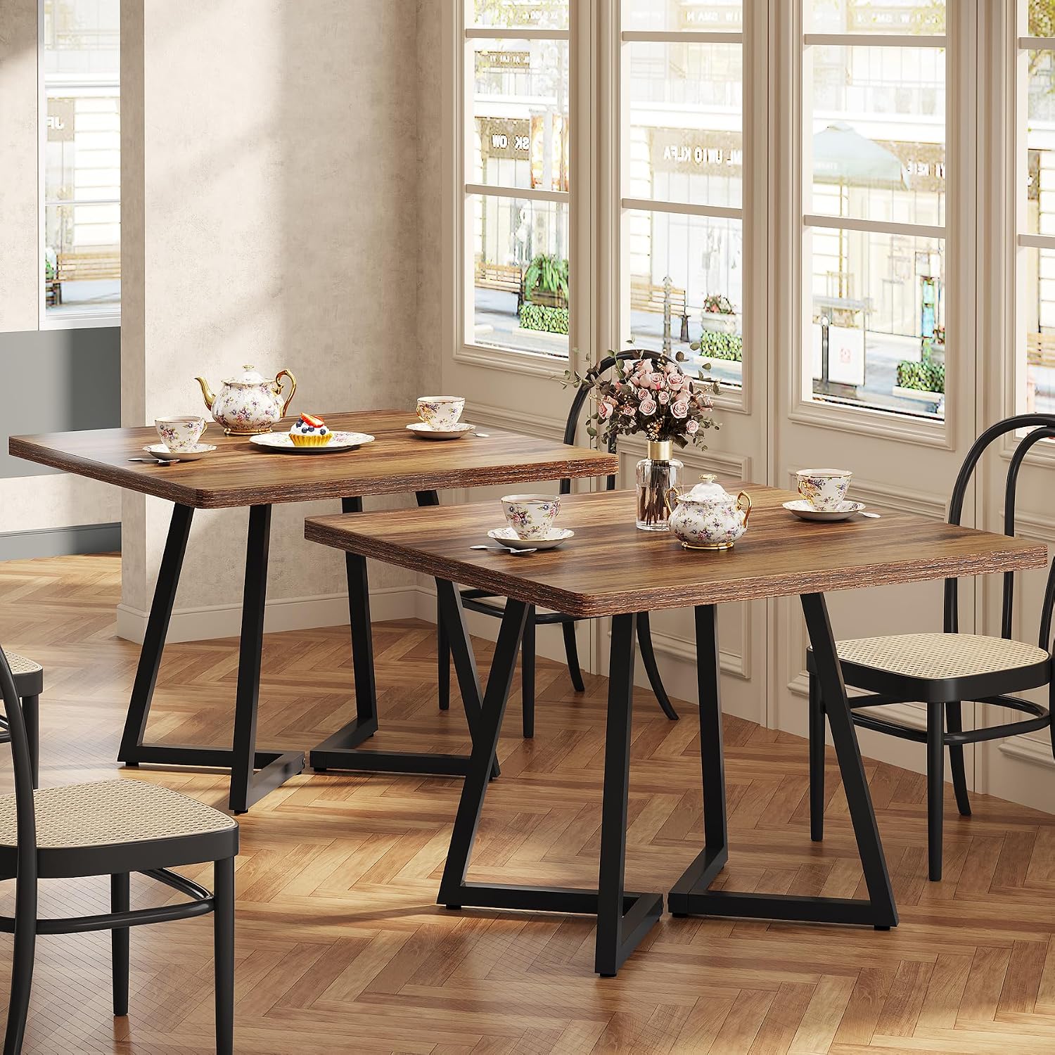 Tribesigns Square Dining Table Set of 2, 31.5' Industrial Dinner Table with Metal Base, Wood Kitchen Table for Dining Room, Small Space, Apartment, Rustic Brown & Black