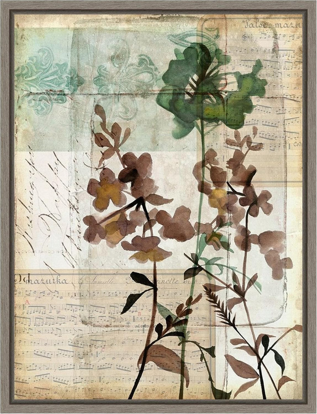 Amanti Art Framed Canvas Wall Art 24x18 Music Box Floral II by Jennifer Goldberger, Framed Wall Art Canvas, Flowers Artwork, Country Rustic Decor, Medium Poster Painting for Living Room, Bedroom,