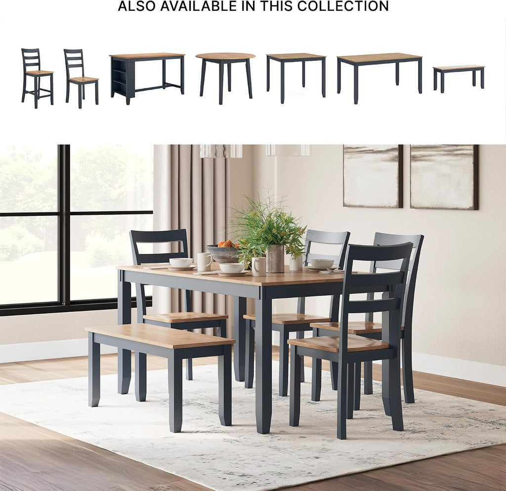 Signature Design by Ashley Gesthaven Casual Dining Room Table Set with 4 Chairs and Bench, Set of 6, Mango Wood, 30.25' Table Height, Blue & Light Brown