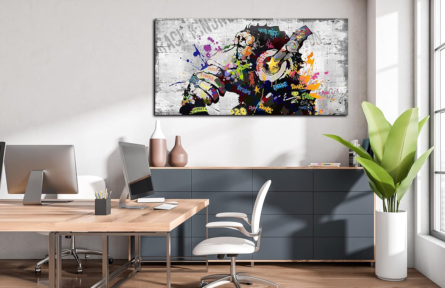 Kepgonegu Large Banksy Canvas Wall Art Graffiti Gorilla Picture for Living Room Bedroom Funny Wall Decor Size 60' W x 30' H