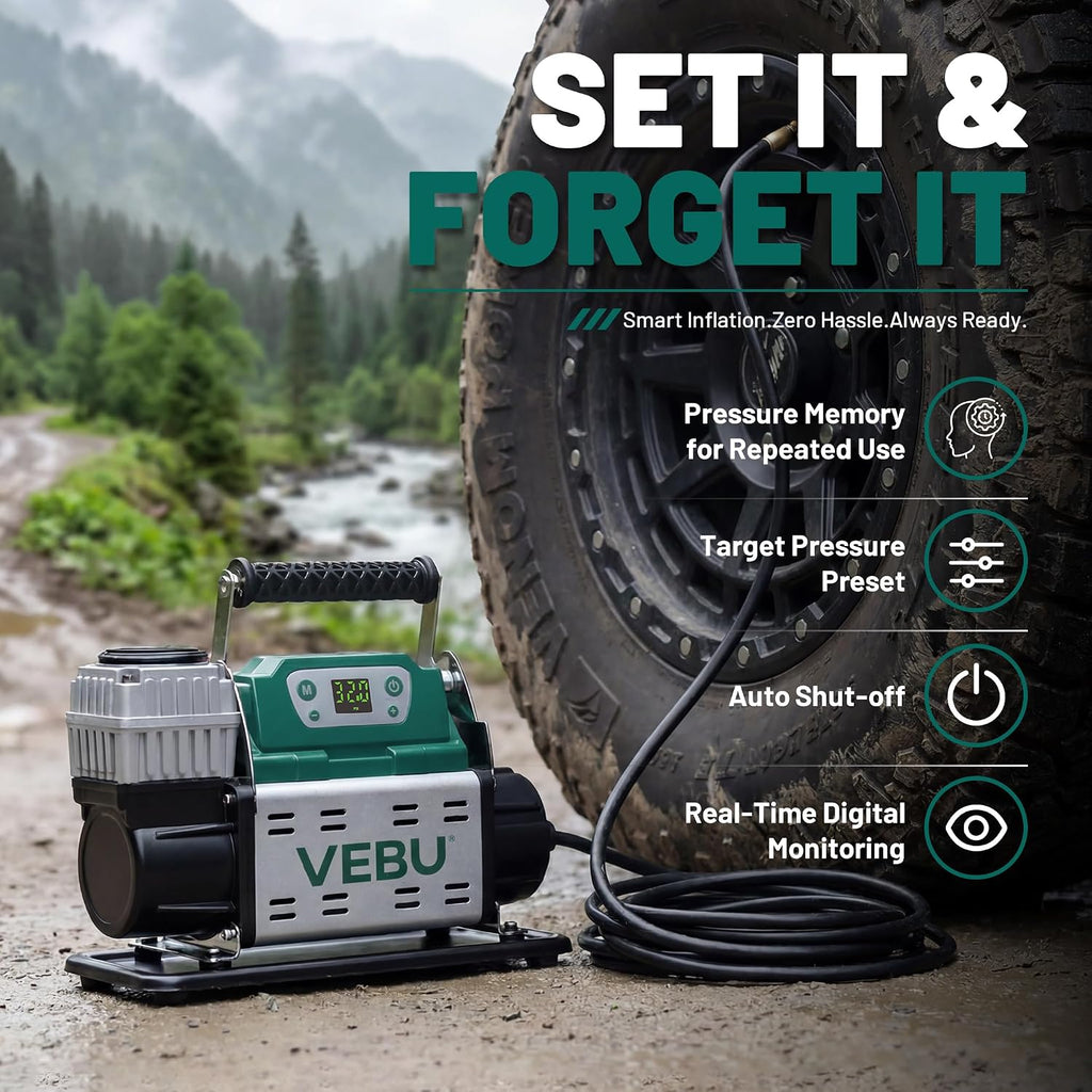 ‌RV Air Compressor 12V Tire Inflator, 150PSI with Auto Shut-off, Digital Display & Preset, 5.65CFM Fast Inflation for Off-road Vehicles, Trucks, SUVs, RVs, ATVs, Corded Electric