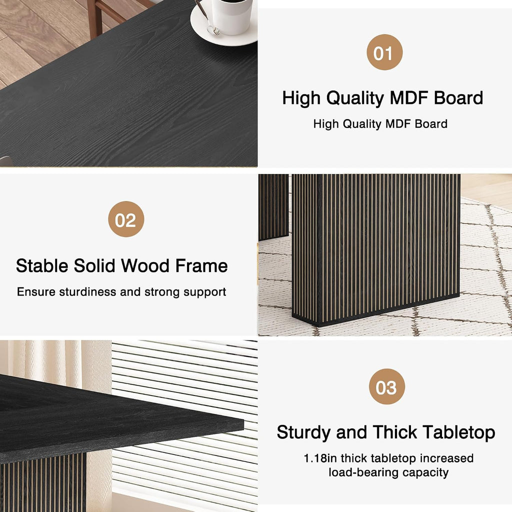 78 Inch Dining Table for 6 8 10, Modern Farmhouse Rectangular Kitchen Table, Dining Room Long Tables with Wood Strip Base for Kitchen Living Room (Black)