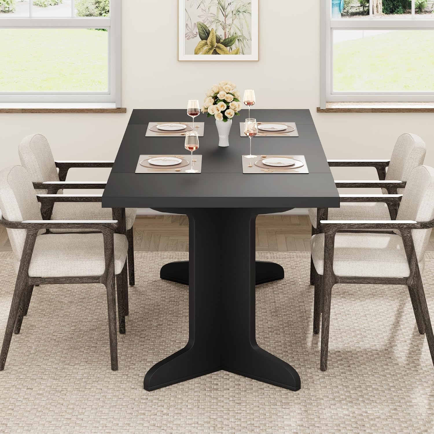 Garvee 71' Large Dining Table for 6 to 8 People, Modern Dinner Table with Unique Wooden Legs, Rectangle Dining Table for Kitchen, Dining Room & Living Room, Black