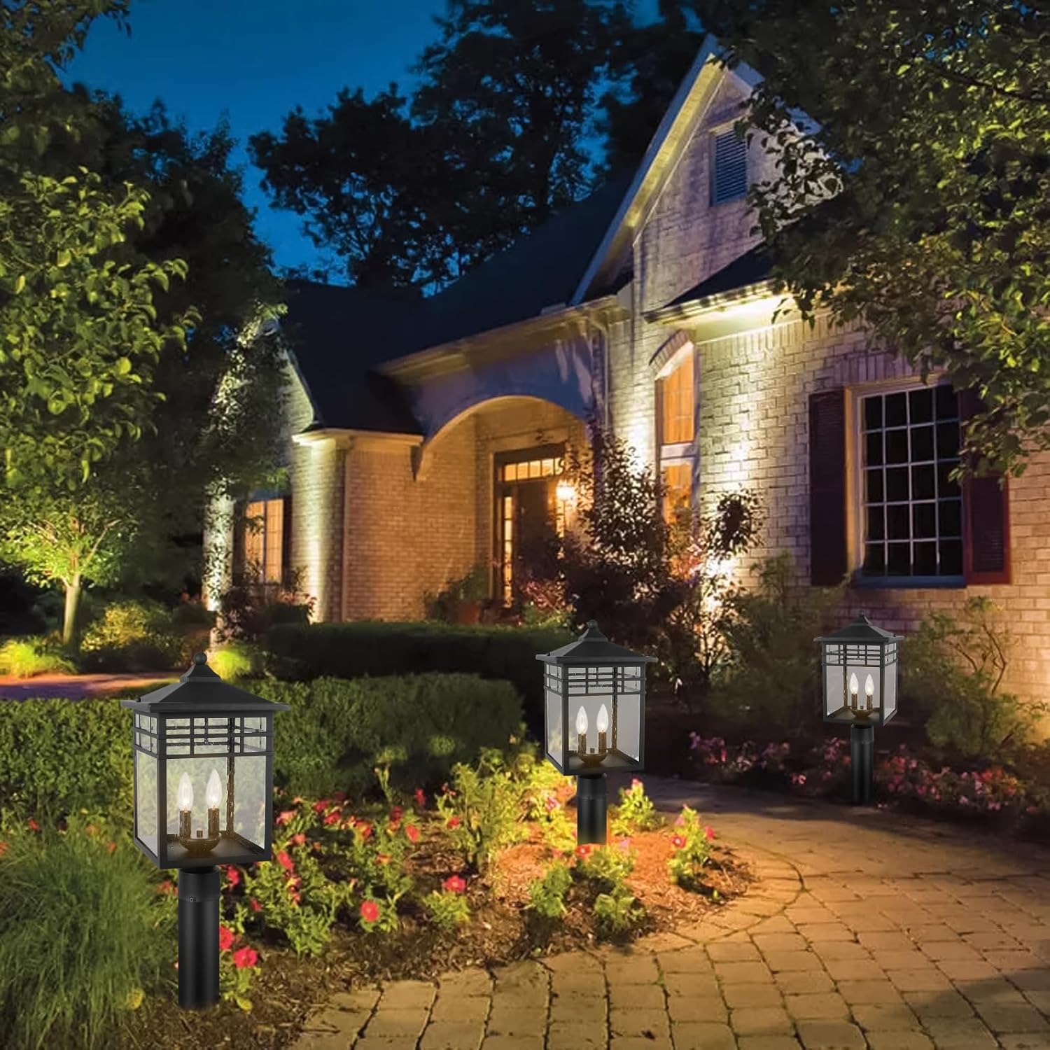 Outdoor Post Light Fixture, 2-Light Large Exterior Pillar Lantern with Black Finish & Seeded Glass, 10 Inch Square Pier Mount Lamp for Garden, Backyard, Courtyard, Patio, Deck, Pathway, Walkway