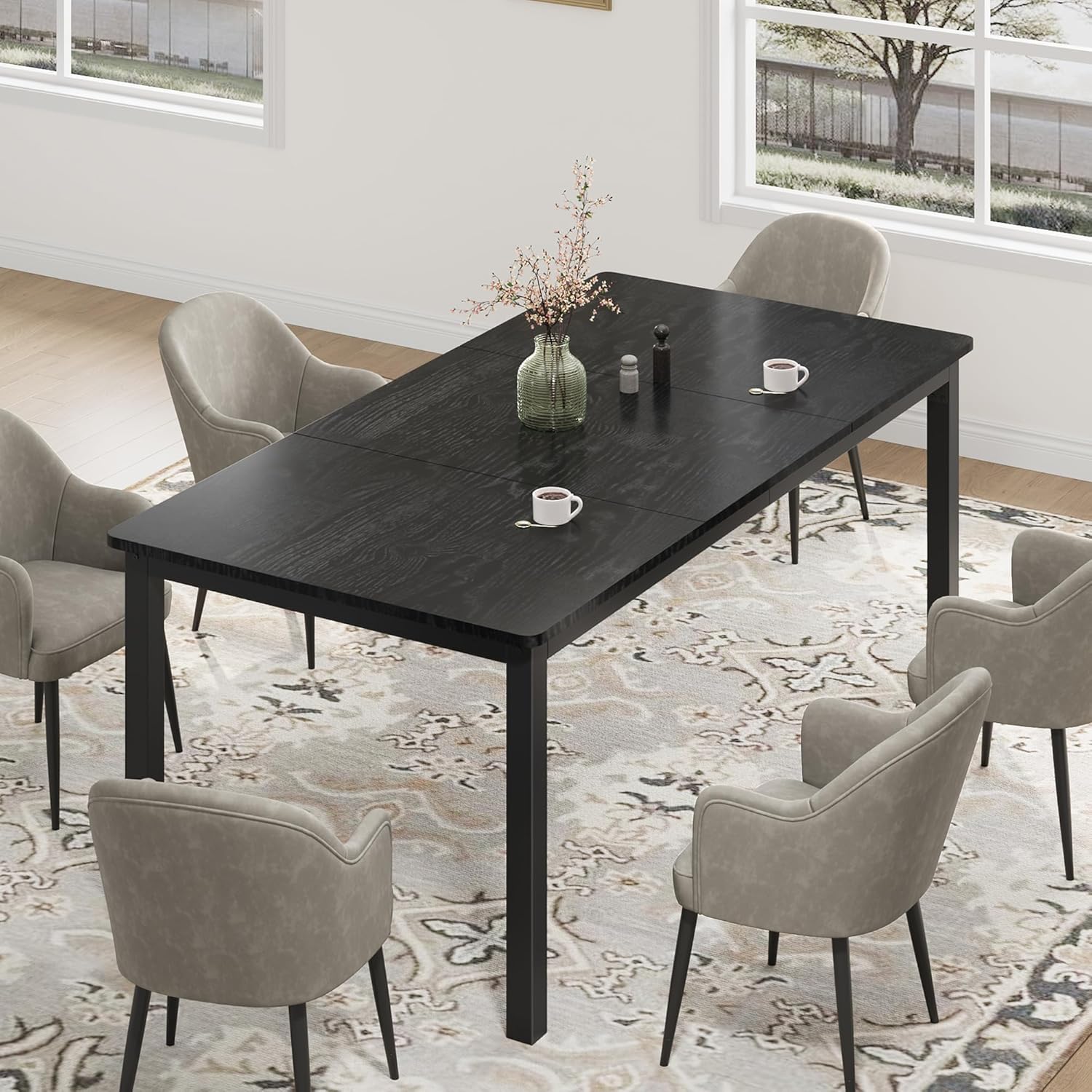 79 Inch Industrial Dining Table for 4-6 Person Rectangle Kitchen Table with Metal Legs,Round Corners, Writing Desk, for Modern Farmhouse, for Kitchen, Dining Room,Quick Assembly, Wood