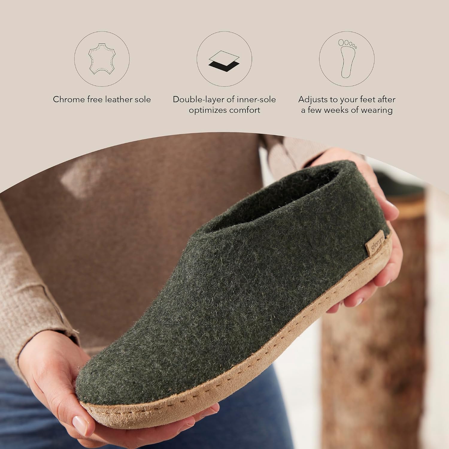 Glerups 100% quality wool mix Shoe Slipper with leather sole - Unisex