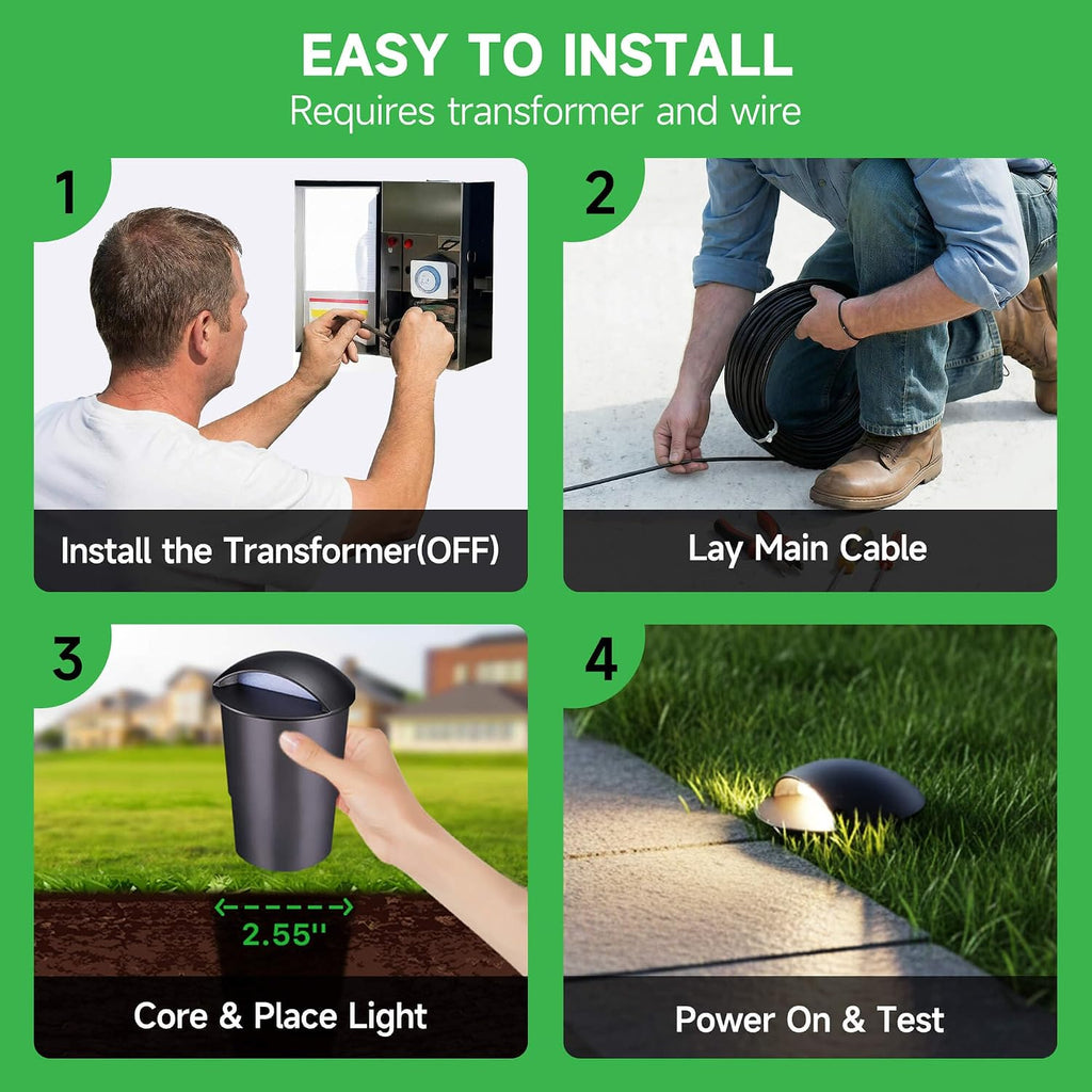 In Ground Landscape Lighting Low Voltage - 2700K-5000K 5 Color Selectable LED IP67 Well Lights, Turret Top 12V Outdoor in-Grade Light, ORB Aluminum for Driveway Garden Lawn 3W 170LM 4 Pack