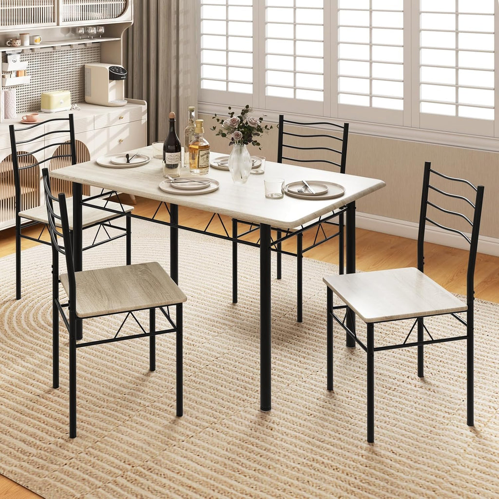 Giantex 47-inches Dining Table Set for 4, Rectangular Kitchen Table with 4 Dining Chairs, Metal Frame, 5-Piece Space-Saving Dinette Set for Small Space, Dinner, Breakfast Nook, Apartment
