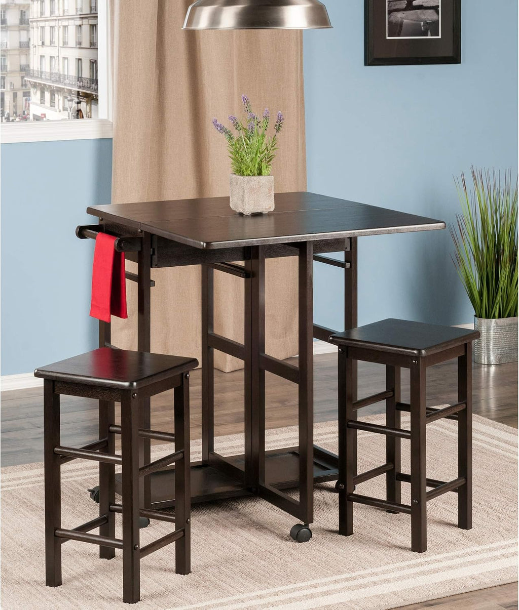 Winsome Suzanne Kitchen Table Set with Stools, 33' in Coffee, Convenient Sturdy Mobile Kitchen & Dining Room Table & Chairs with Storage for Small Spaces, Dorms, Apartments