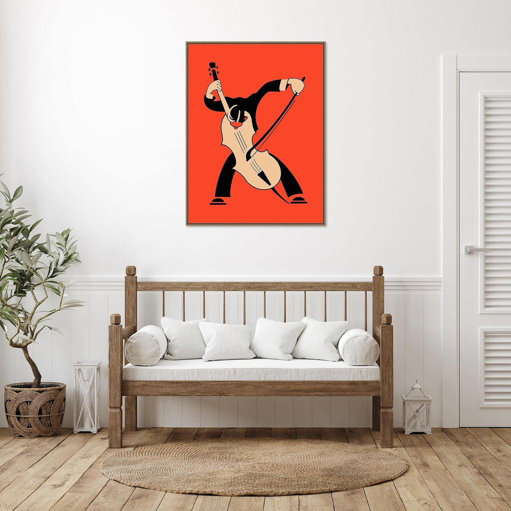 Amanti Art Framed Canvas Wall Art 42x32 The Cello by Mark Rogan, Framed Wall Art Canvas, Music Artwork, Traditional Decor, Oversize Poster Painting for Living Room, Bedroom, Bathroom, Kitchen, Office