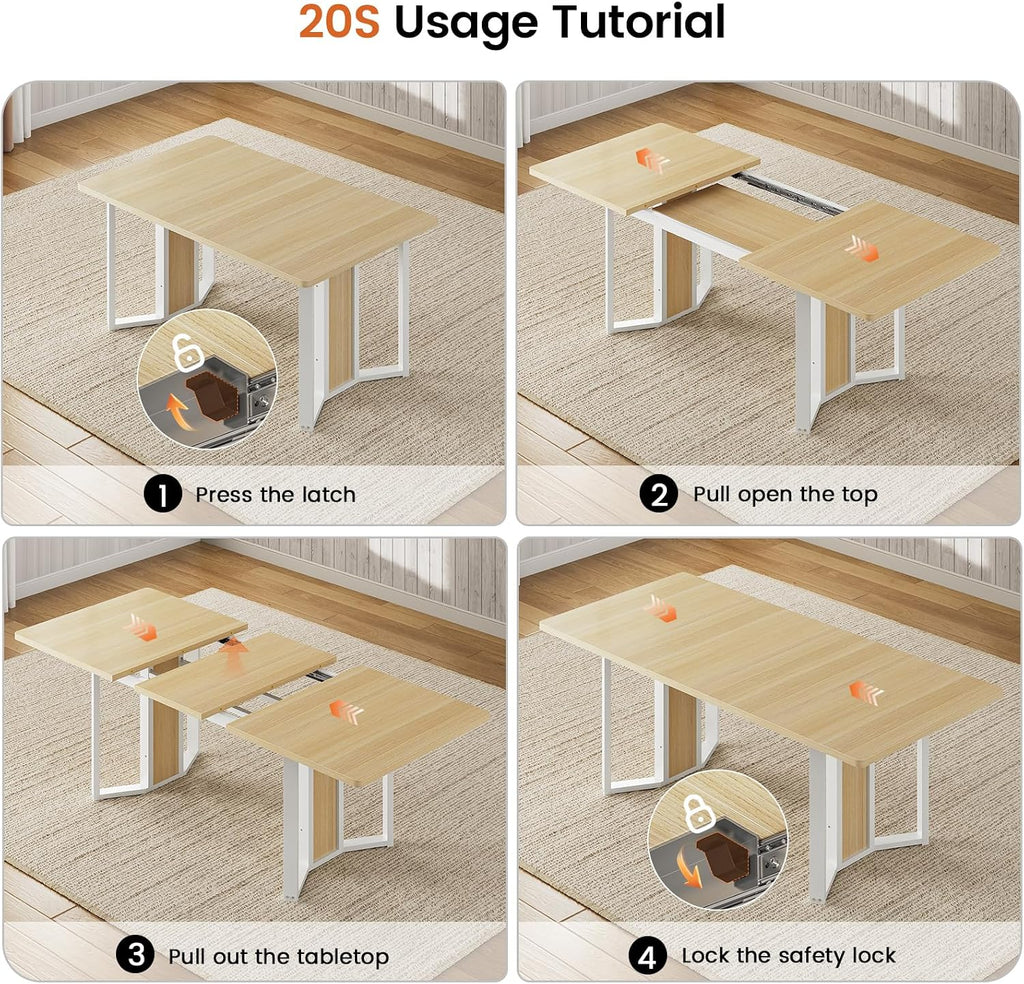 Itaar 5-Piece Dining Table Set for 4-6 People, 63' Extendable Kitchen Table and 4 Cushion Chairs, Dining Room Table with MDF Board & Metal Frame for Small Space, Easy Clean, Natural