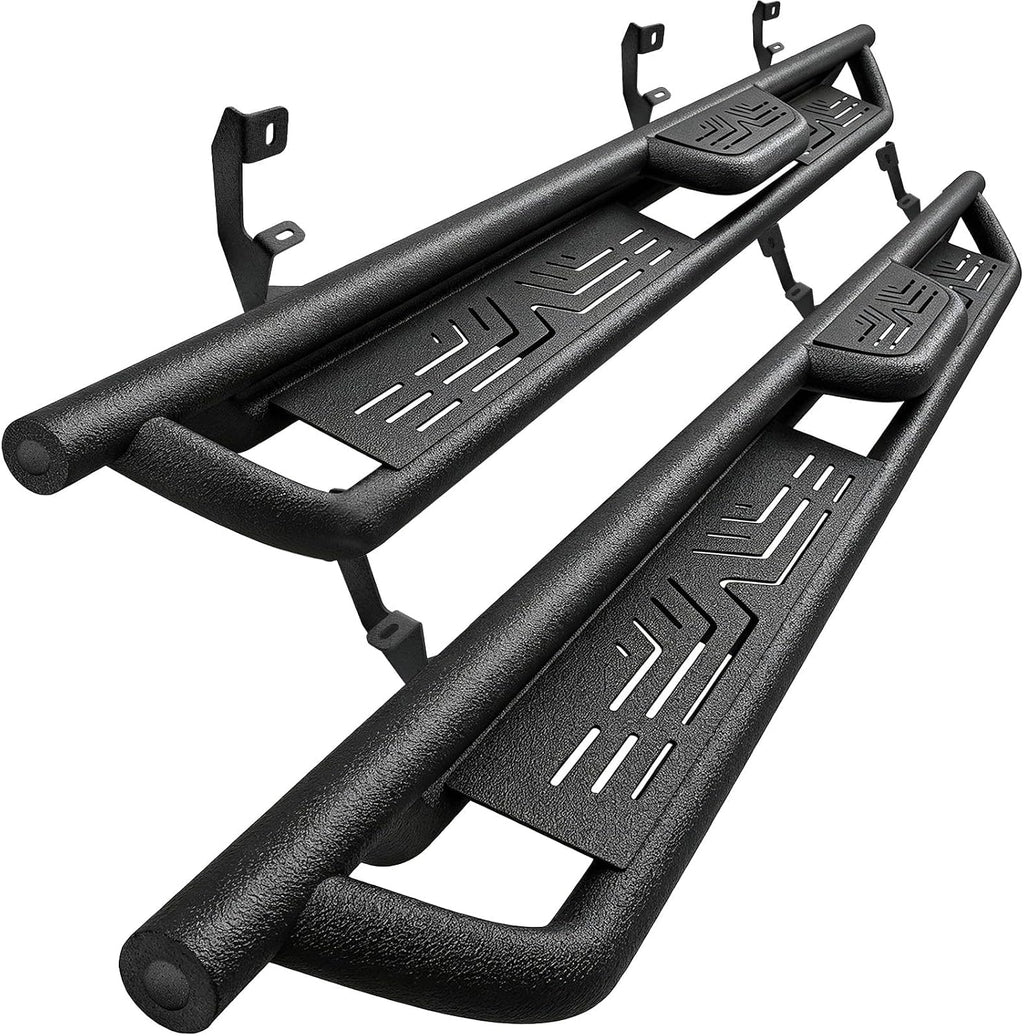 PZ 6' Rustproof Running Boards Side Steps Compatible with Chevy Silverado 1500 Double Cab 2019-2025,550 lbs Black Heavy Duty Carbon Steel Drop Down Side Step Rails Nerf Bars