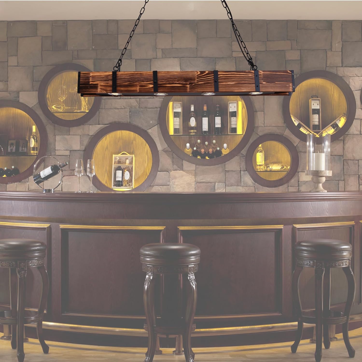 Farmhouse Wood Chandeliers,4 Lamp Dining Room Light Fixture, Pool Table Pendant Light Rustic Kitchen Island Lighting, Dining Room Chandelier Over Table 3 Color Light
