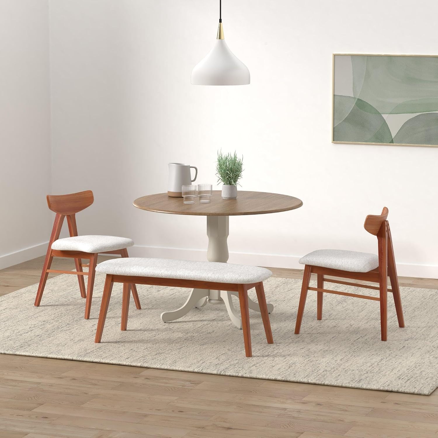 IC International Concepts, 42' Round Dual Drop Leaf Pedestal Dining Table, Solid Real Wood, Sturdy Parawood, Distressed Hickory/Stone