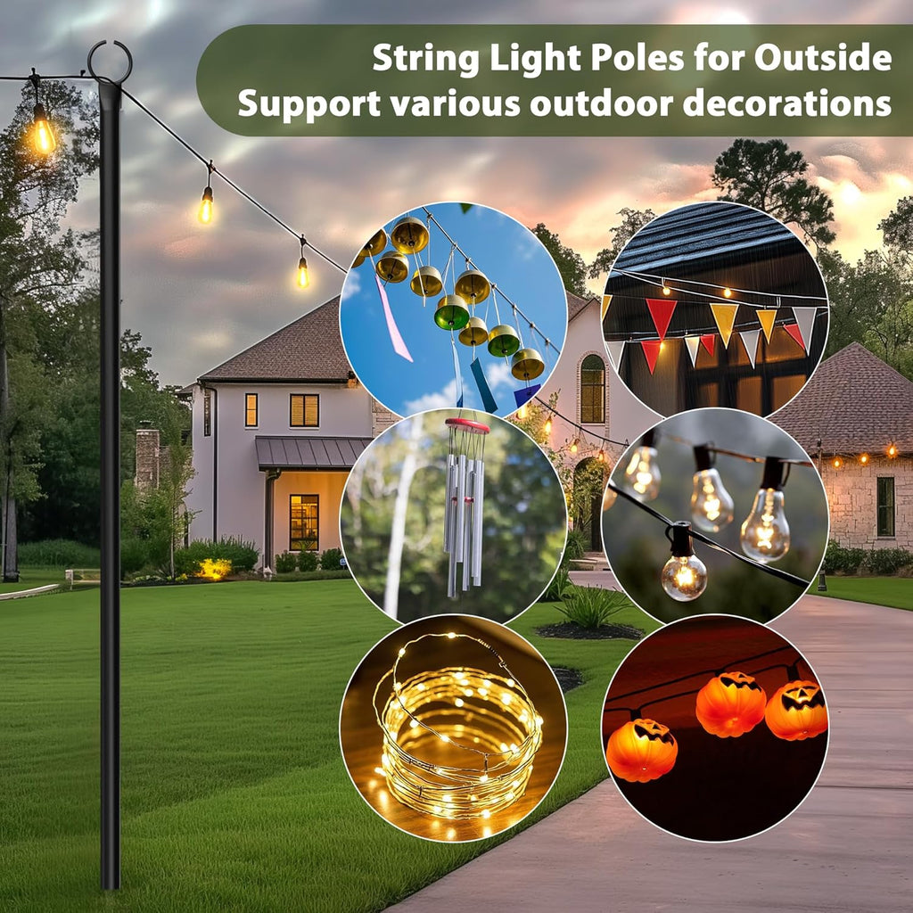 4 Pack String Light Poles for Outside, 10.5 Ft Outdoor String Light Poles for String Lights, Backyard Patio Light Poles for Bistro Party Wedding, Metal Pole for Outdoor String Lights