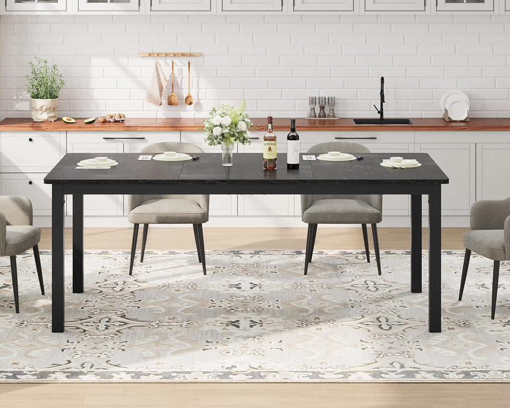 79 Inch Industrial Dining Table for 4-6 Person Rectangle Kitchen Table with Metal Legs,Round Corners, Writing Desk, for Modern Farmhouse, for Kitchen, Dining Room,Quick Assembly, Wood
