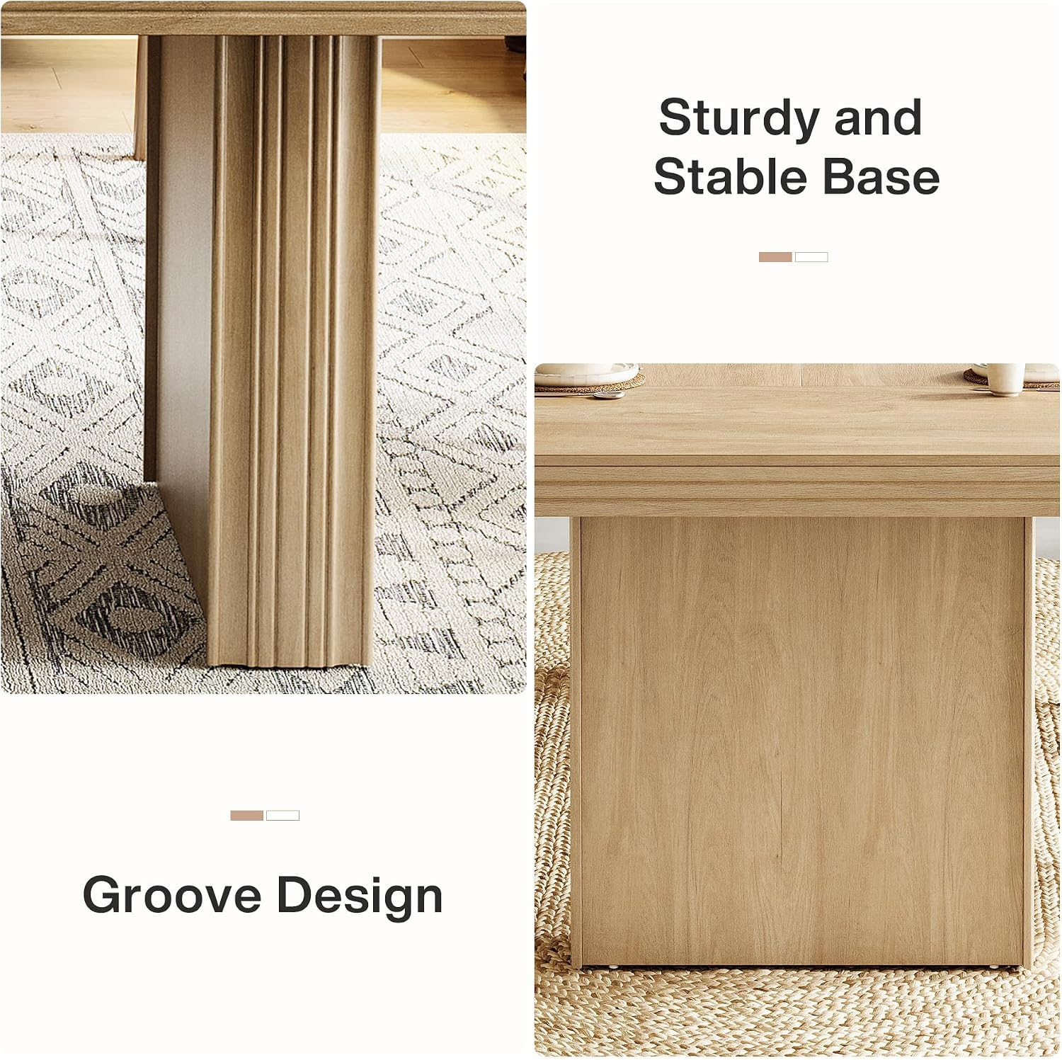 Tribesigns 63 Inches Farmhouse Dining Table for 6, Modern Kitchen Table with Fluted Line for Dining Room, Living Room, Natural