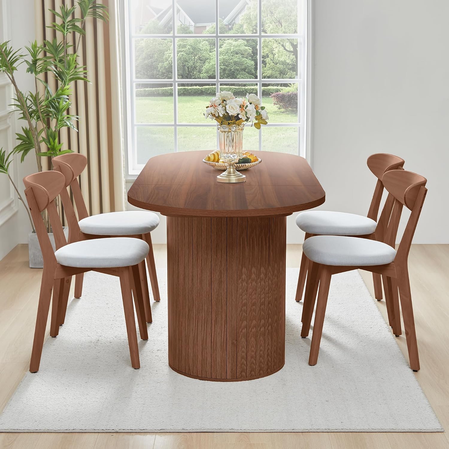 70.8 Inch Dining Table for 4-6 People, Oval Kitchen Table with Semi-Cylindrical Legs Base, Modern Farmhouse Round Dinner Tables for Dining Room Kitchen Living Room (Walnut)