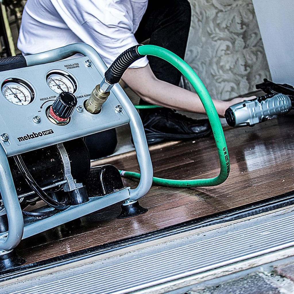 Metabo HPT Quiet Air Compressor, Portable 1 Gallon Oil-Free Air Compressor, Ultra-Quiet Operation at 59 dB, Universal Quick Coupler for Fast Tool Changes, Compact and Lightweight, EC28M