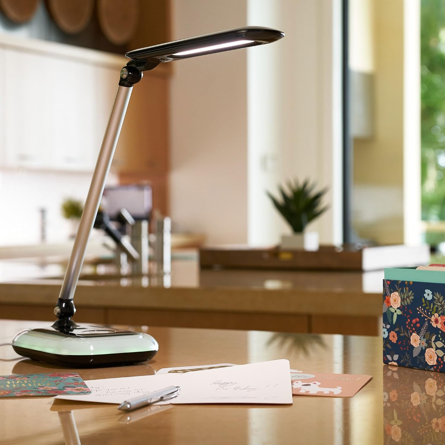OttLite Glow LED Desk Lamp with USB Charging Port - Portable, Adjustable, Desk Light,Black