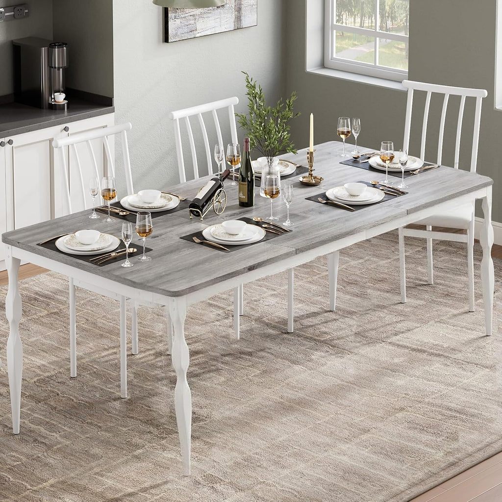 Garvee 71-Inch Modern Farmhouse Dining Table, Large Rectangular Kitchen Table for 6-8 People, Sturdy Wood Top with Unique Legs, Scratch-Resistant Dining Room Furniture for Party, Big Family, Grey