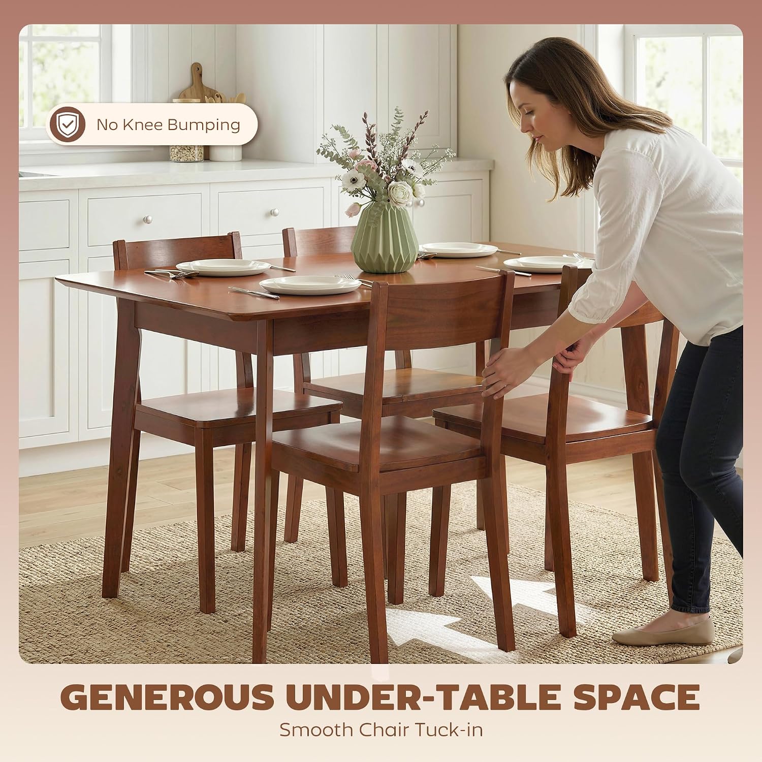 HOMCOM 47' Mid-Century Modern Dining Table for 4, Rectangular Kitchen Table with Wood Grain Finish, Tapered Legs, Wood Frame for Small Spaces, Dining Room, Apartment, Easy to Assemble, Walnut