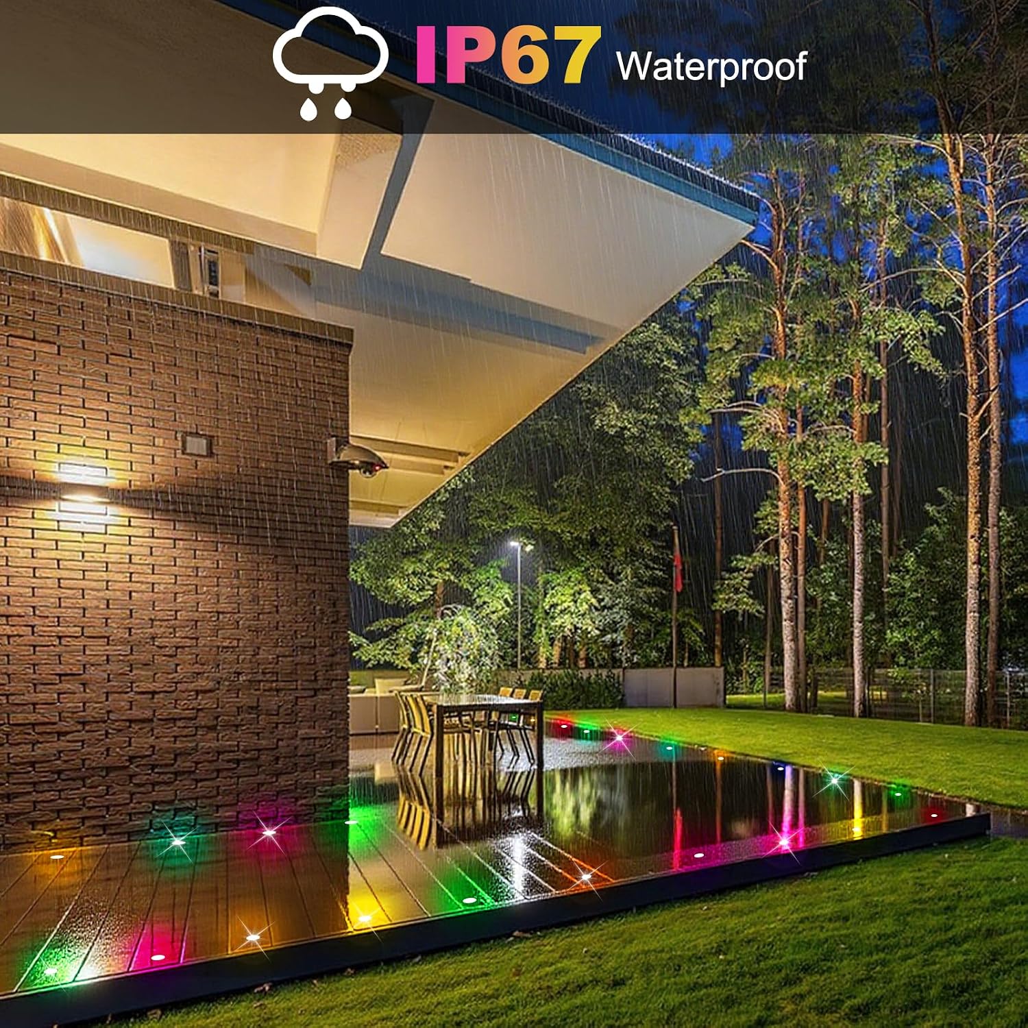 FVTLED Recessed LED Deck Lights Kit, Φ1.77 Low Voltage WiFi Pixel RGBW+IC Deck Lighting Work with Alexa/Google Home, IP67 Waterproof Outdoor Step Lights DC12V for Garden,Steps,Stair(50 Pack, Black)