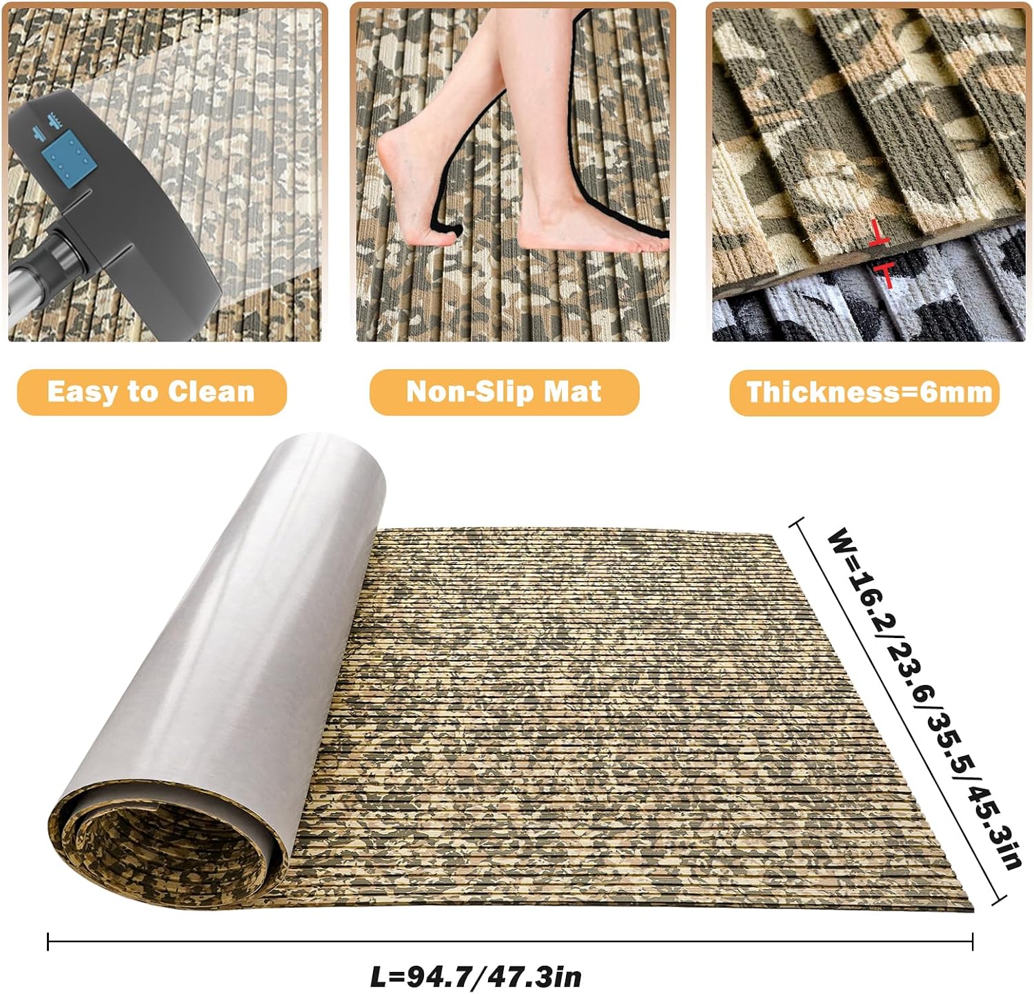 Boat Flooring EVA Foam Boat Decking Camo 94'x45'/35'/23' Non-Slip Boat Mat Self-Adhesive Foam Boat Deck Flooring Carpet Mat Rolls for Kayak Deck Boat Yacht Flooring Motorboat