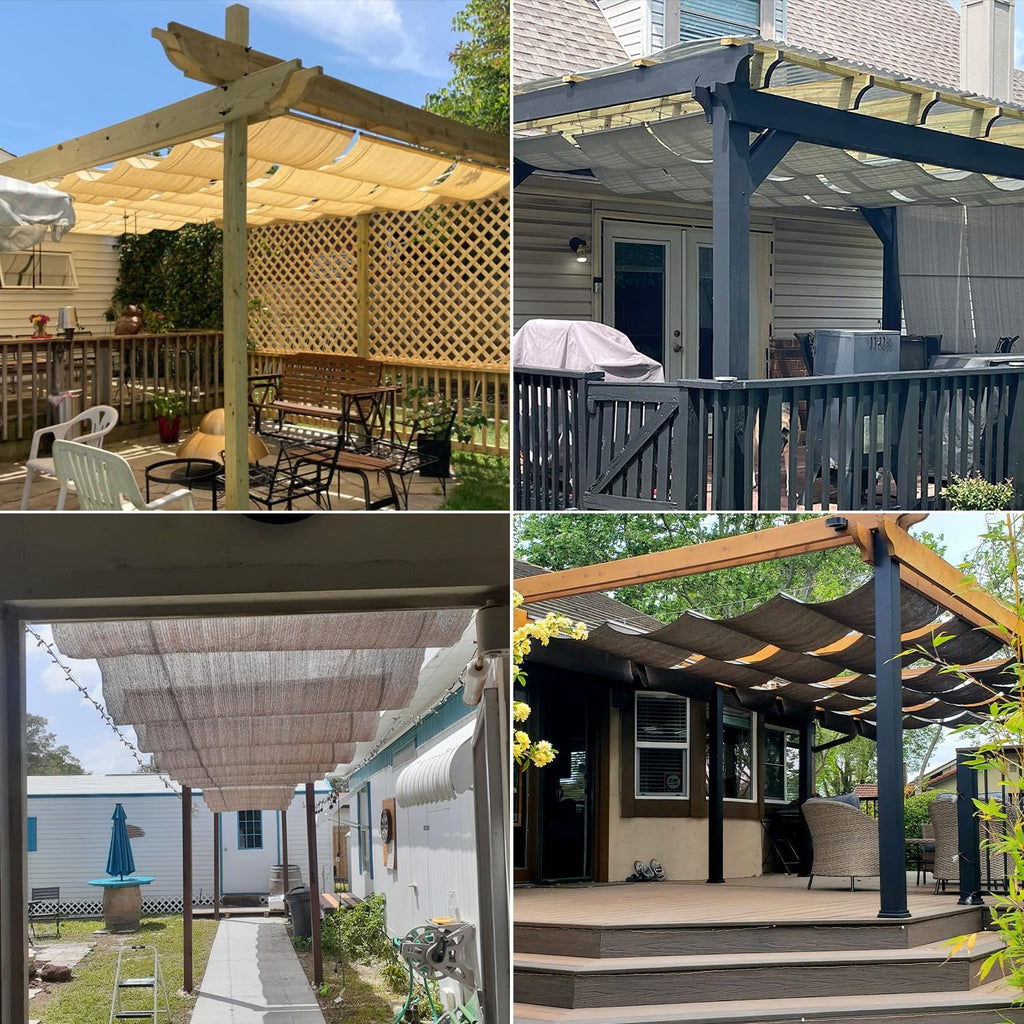 E&K Sunrise 3'Wx16'L Pergola Shade Cover Retractable Canopy Outdoor Wave Sun Shade for Patio Garden Backyard Deck Trellis (Light Gray)