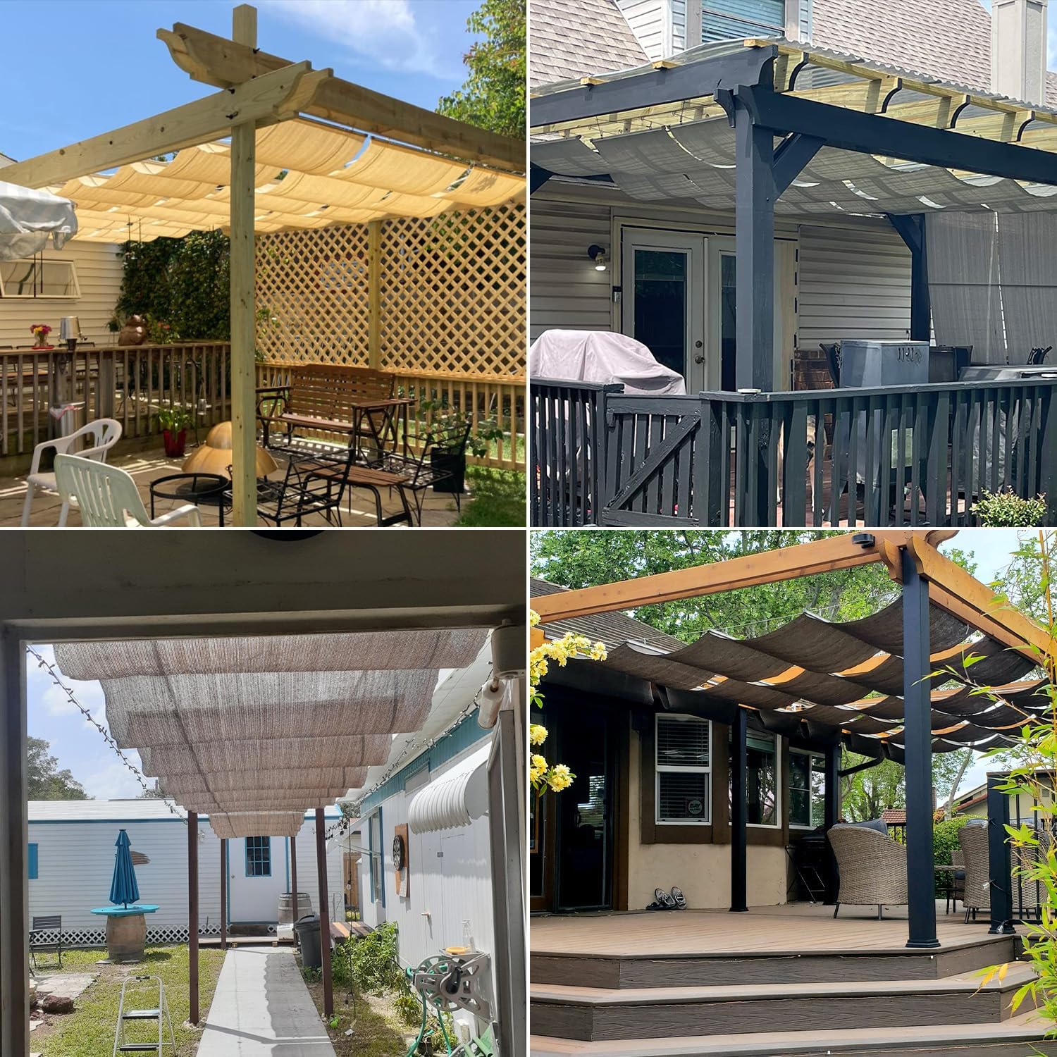 E&K Sunrise 3'Wx16'L Pergola Shade Cover Retractable Canopy Outdoor Wave Sun Shade for Patio Garden Backyard Deck Trellis (Light Gray)