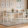 YITAHOME 5-Piece Dining Table Set for 4, Farmhouse Dining Room Table with Chairs Faux Leather Upholstered, Rectangular Kitchen Dinner Table Set for Small Spaces & Apartment, White Grey