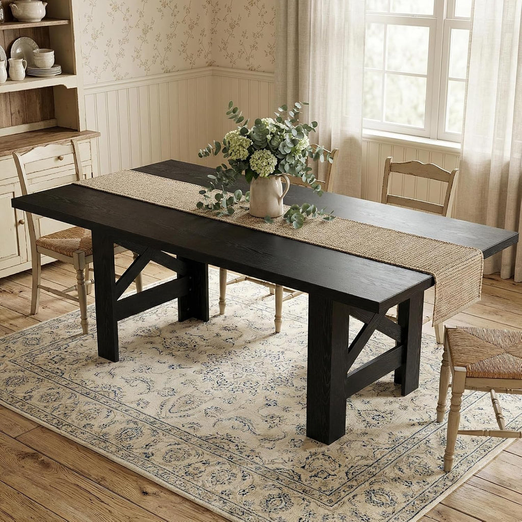 GarveeHome Dining Table for 6-8, 71' Long Large Wooden Farmhouse Kitchen Table with Thick Sturdy Frame, Rectangular Dining Room Dinner Table with Stable Triangular Legs for Kitchen,Office, Retro Black