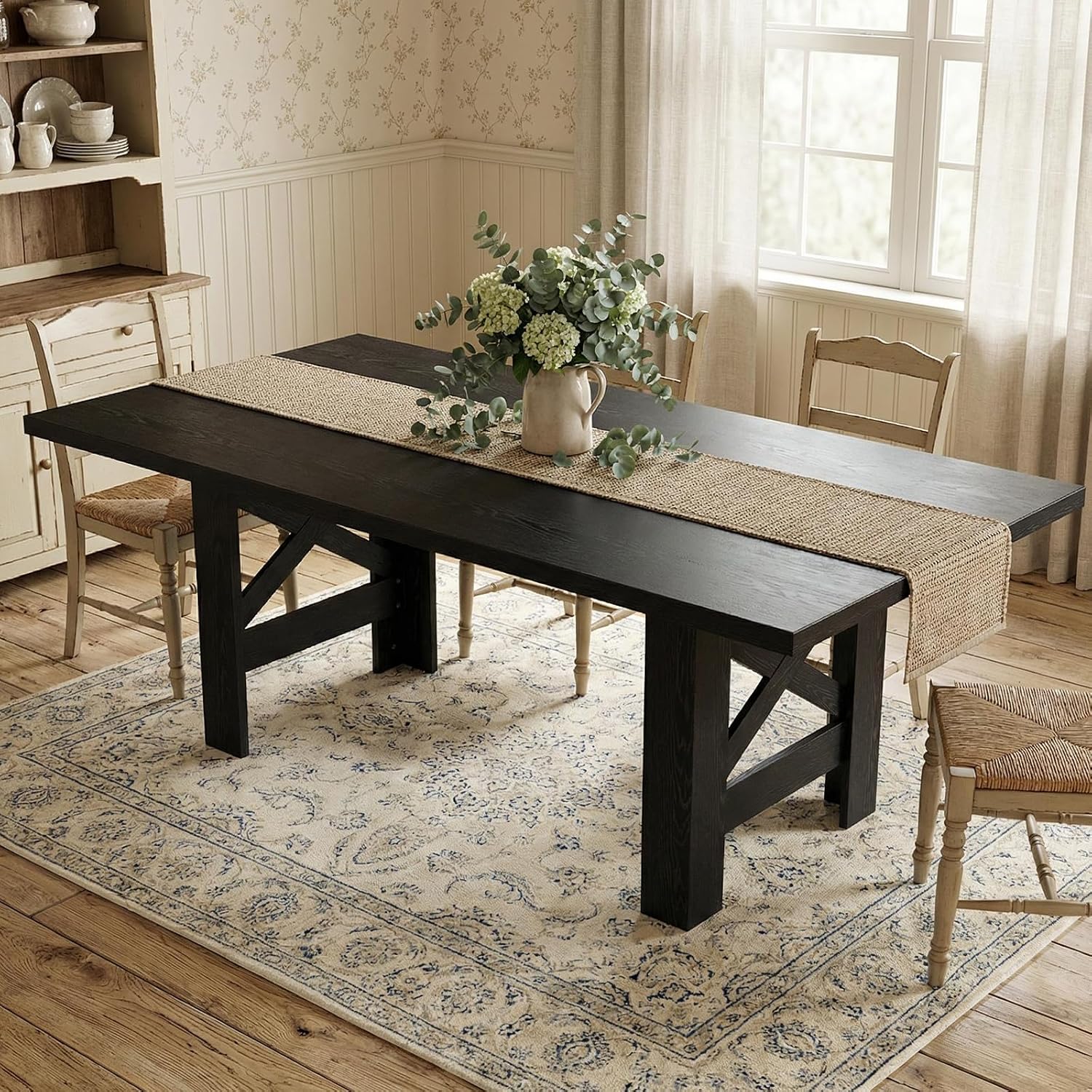 GarveeHome Dining Table for 6-8, 71' Long Large Wooden Farmhouse Kitchen Table with Thick Sturdy Frame, Rectangular Dining Room Dinner Table with Stable Triangular Legs for Kitchen,Office, Retro Black