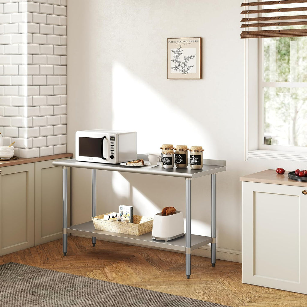 HARDURA Stainless Steel Table Prep & Work Table 24 x 60 Inches NSF Heavy Duty Commercial with Undershelf and Backsplash for Restaurant Kitchen Home and Hotel