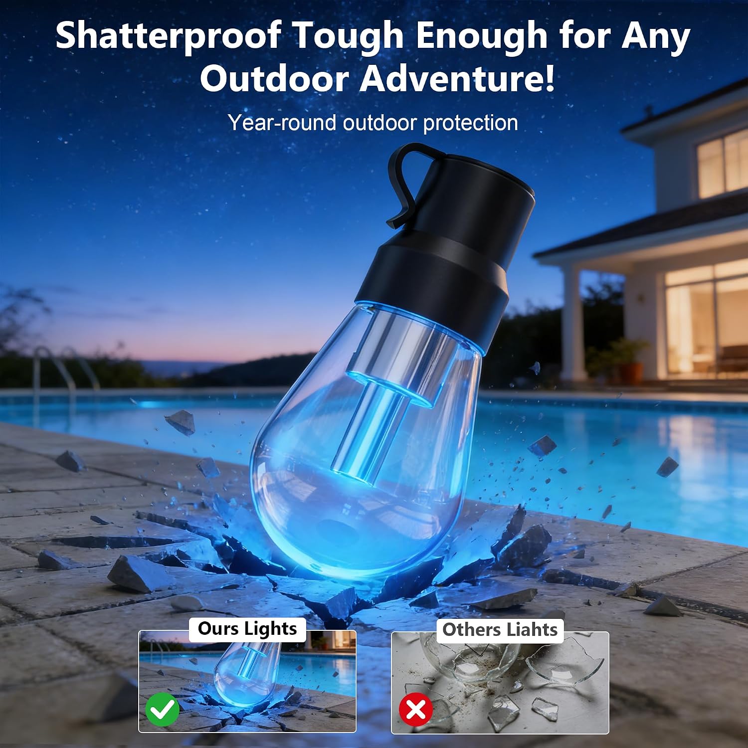 Beizelte Outdoor String Lights, 400FT RGB+IC Outside Light Dimmable Shatterproof LED Bulbs, IP67 Waterproof Chasing Effect Lighting DreamColor Patio Strip Lights for Backyard, Balcony, Outdoor Living