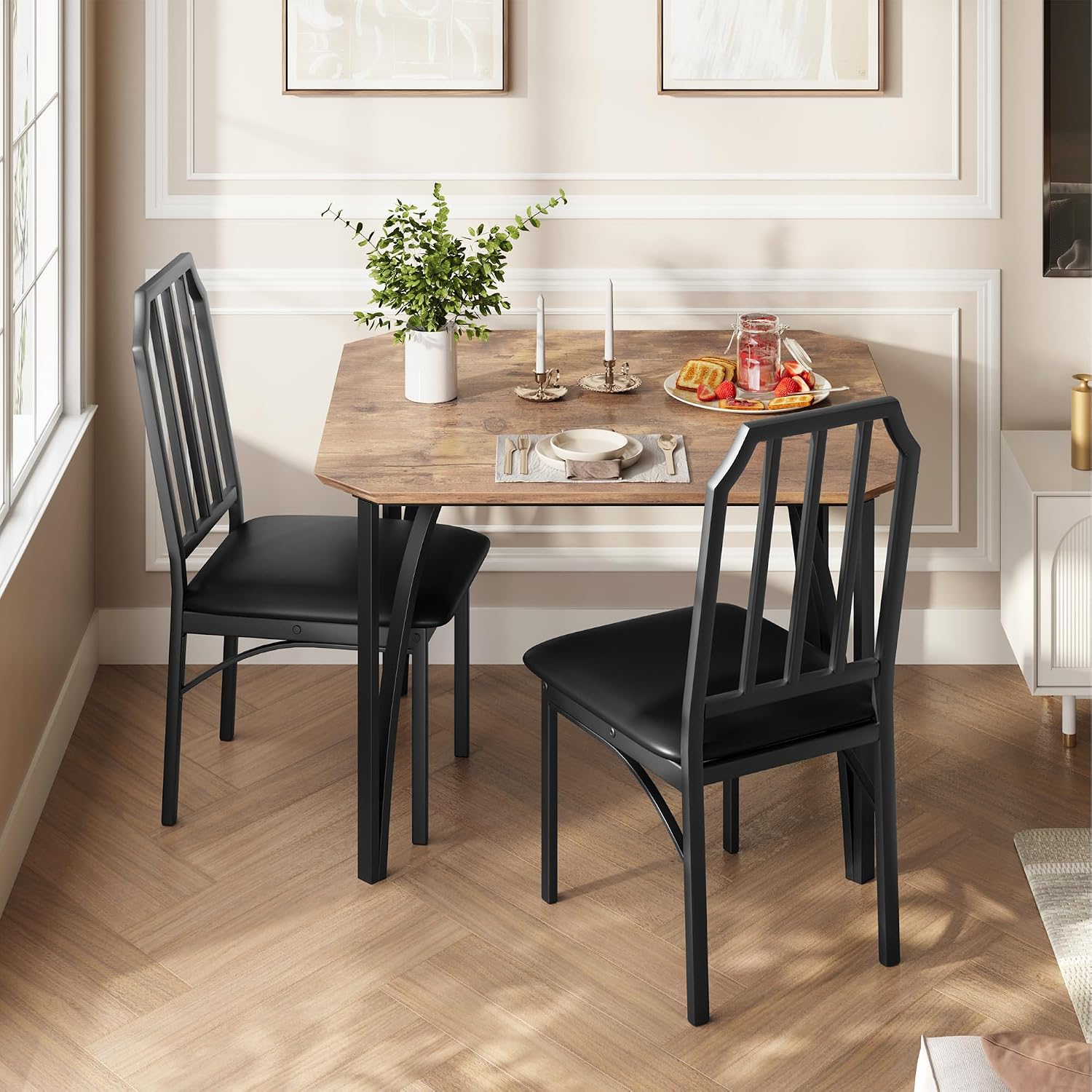 IDEALHOUSE Dining Table Set for 2, Kitchen Table Set of 2 with Upholstered Cushion Chairs, Dining Room Table Set with Kitchen Chairs, Easy to Assemble, Suitable for Apartment - (Rustic Brown)
