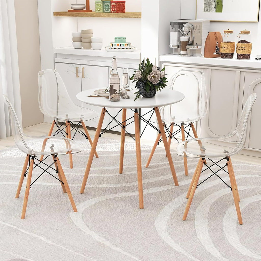 Tangkula Round Dining Table Set for 4, Modern Circle Kitchen Table & 4 Chairs with Ergonomic Seats and Solid Wood Legs, 5-Piece Dining Room Set for Small Spaces, Kitchen, Living Room