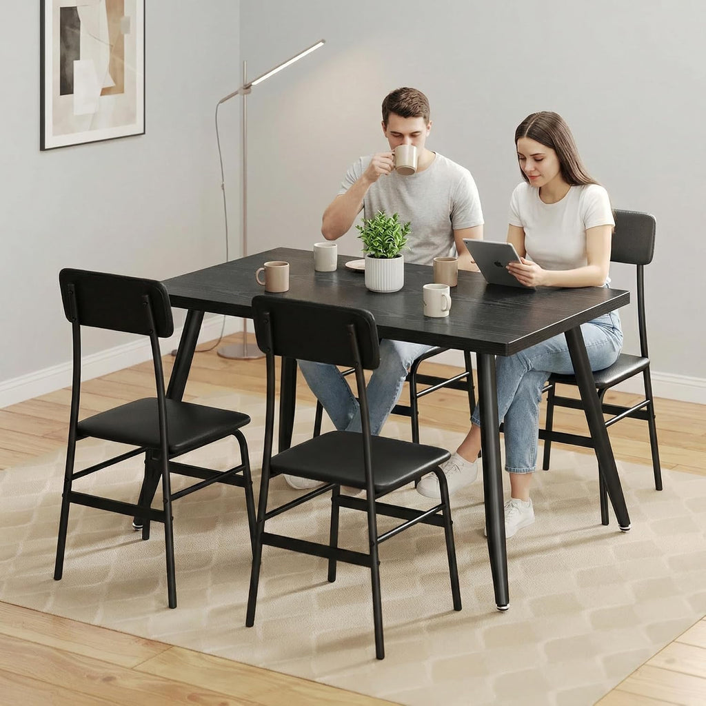Gizoon Dining Room Table Set for 4, Modern 5 Piece Kitchen Table and Chairs Set, Small Space Comedor de 4 Sillas y Mesa, Wood Top Metal Frame for Apartment, Kitchen, Living Room, Dining Room