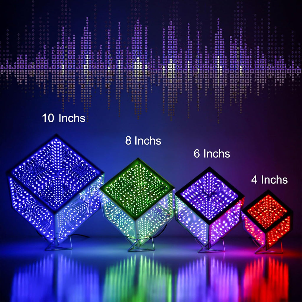 Infinity Mirror Hyper Cube Table Lamp, Desk Art Night Light, Color-Changing Music-Sync APP-Controlled Ambient Light for Gaming, Party, Home, Gift (10 Inches)