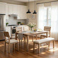 Merax 6-Piece Farmhouse Dining Table Set for 6, Solid Wood Rectangle Kitchen Table with 4 Upholstered Chairs & 1 Bench, Rustic Dining Room Set- Natural Wood Wash