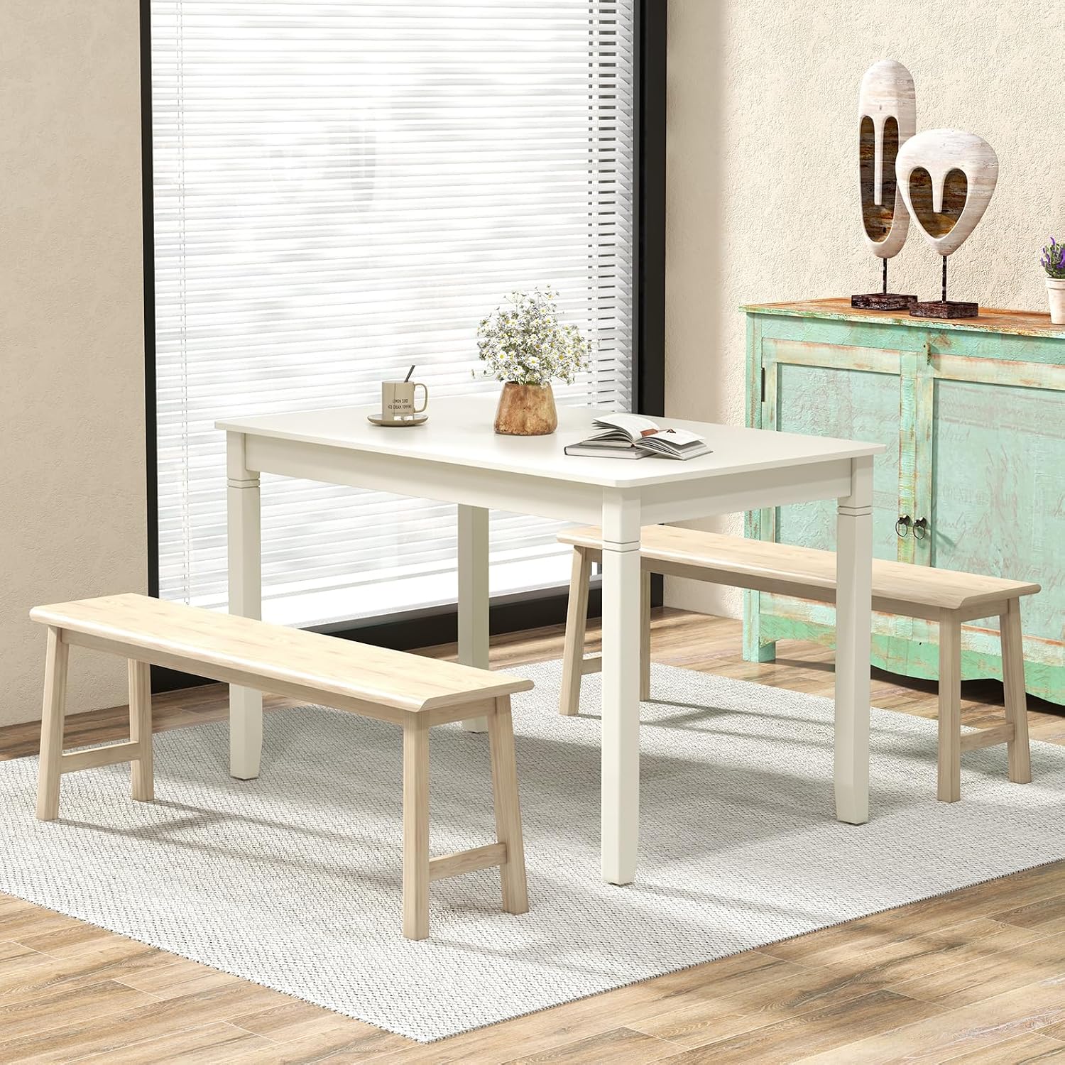 Giantex Dining Table for 4 People, 48' x 29' Kitchen Table with Wood Legs, Rectangular Dinner Table for Small Space, Apartment, Living Room, Dinette Table, Load 330 Lbs, Dining Room Table (White)
