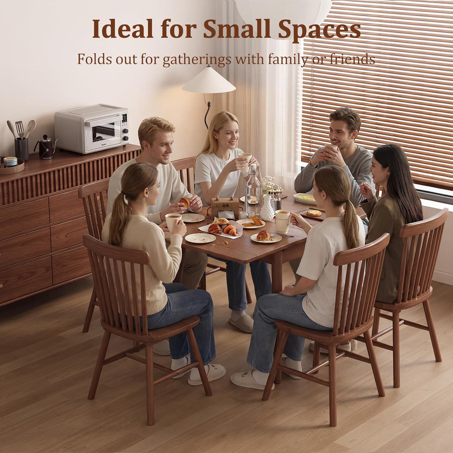 Solid Wood Small Dining Table for 2-6, 23.6'L-47.2'L Expandable Kitchen Table, Designed for Small Spaces, Easy Assembly, Suitable for Kitchen, Dining Room, Living Room, Apartment (Walnut)