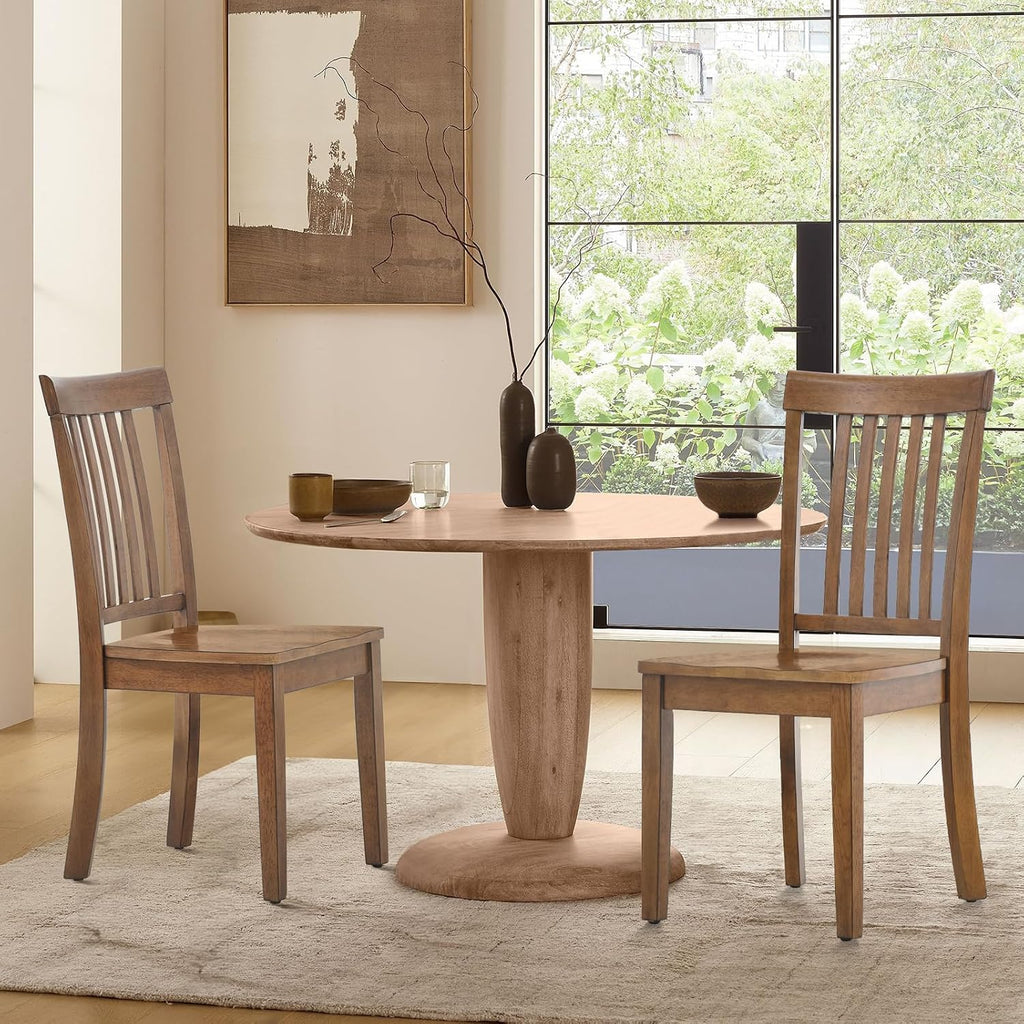 COLAMY Farmhouse Dining Chairs Set of 2, Light Brown Wooden Dining Room Chairs, Windsor Spindle High Back Side Chairs, Armless Rubberwood Kitchen Table Chairs